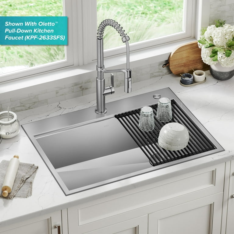 Kraus Kore 33 in. Drop-In / Undermount Workstation16 Gauge Stainless Steel  Single Bowl Kitchen Sink with Accessories 
