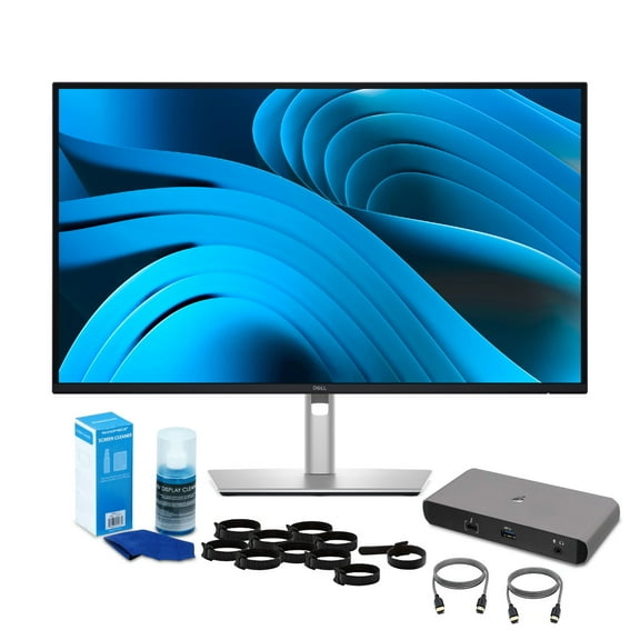 Dell Pro 27-Inch Plus QHD 100Hz USB-C Hub IPS Monitor Bundle with Docking Station, Screen Cleaner, Cable Ties, and HDMI Cables (15 Items)