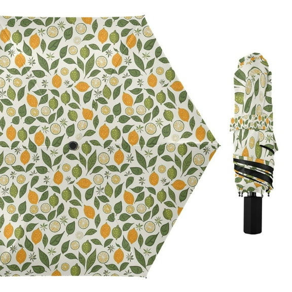 Lemon Limes Leaf Compact Sun Umbrella Windproof Travel Umbrellas for Rain Strong Portable UV Protection