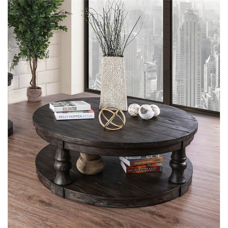 Furniture Of America Joss Rustic Round, Gray Wood Circle Coffee Table