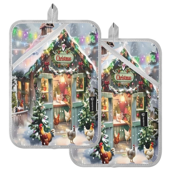 Ryvnso Farmhouse Christmas Pattern Oven Mitts Heat Resistant Pot Holders Set of 2 Hot Pads