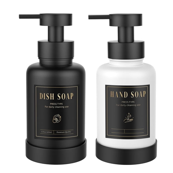 Dispensador de jabón espumoso Luxspire, bomba de espuma de vidrio, 450 ml, paquete de 2