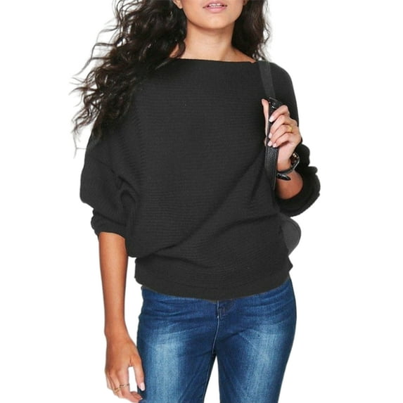 Grianlook Women Cozy Solid Color Jumper Tops Winter Warm Long Sleeve Knitted Sweaters Loungewear Crew Neck Sweater Black 3XL