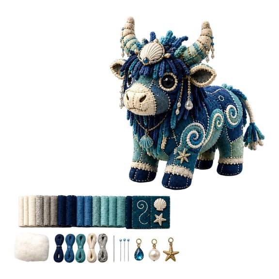 DIY Patchwork Highland Cattle Sewing Craft Kit, Pre-Cut Fabric & Stuffing Farm Animal DIY Plush Set, Quilting Craft Ornament for Shelf Table Decor & Creative Gift (1PC)