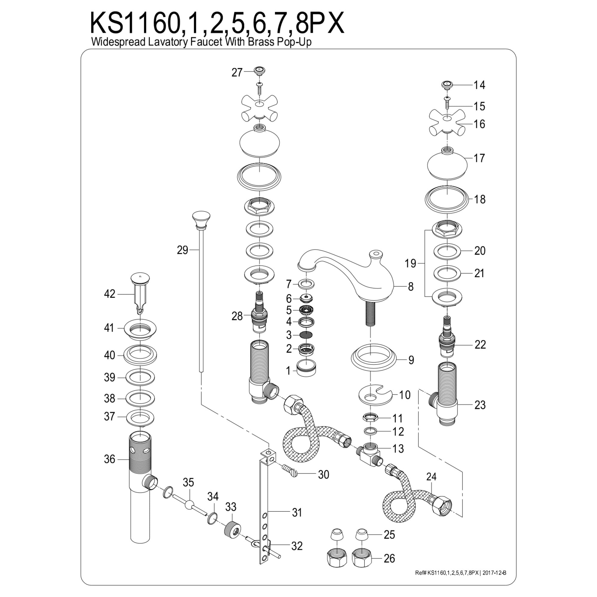 Kingston Brass KS1166PX Heritage Two-Handle 3-Hole Deck Mount Widespread Bathroom Faucet with Brass Pop-Up in Polished Nickel