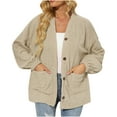 thumbnail image 2 of Lilgiuy Women'S Long Sleeve Loose Solid Color Button V-Neck Plush Coat Blouse Khaki，10 2022 Fall Winter, 2 of 5