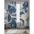 thumbnail image 3 of Navy White Semi Sheer Curtains 96 Inch Length 2 Panels Set, Marble Modern Artwork Sheer Kitchen Curtain Privacy Voile Window Curtain for Living Room Bedroom Rod Pocket Drapes, 3 of 7