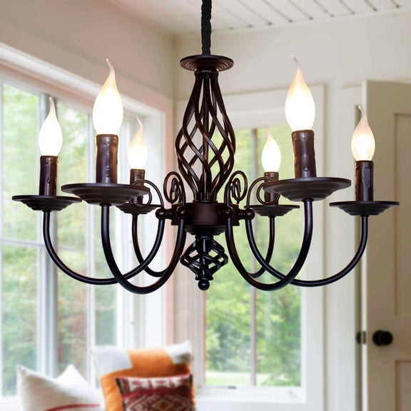 Vintage Candle Chandelier 6 Lights Farmhouse Pendant Light Fixture Dining Room