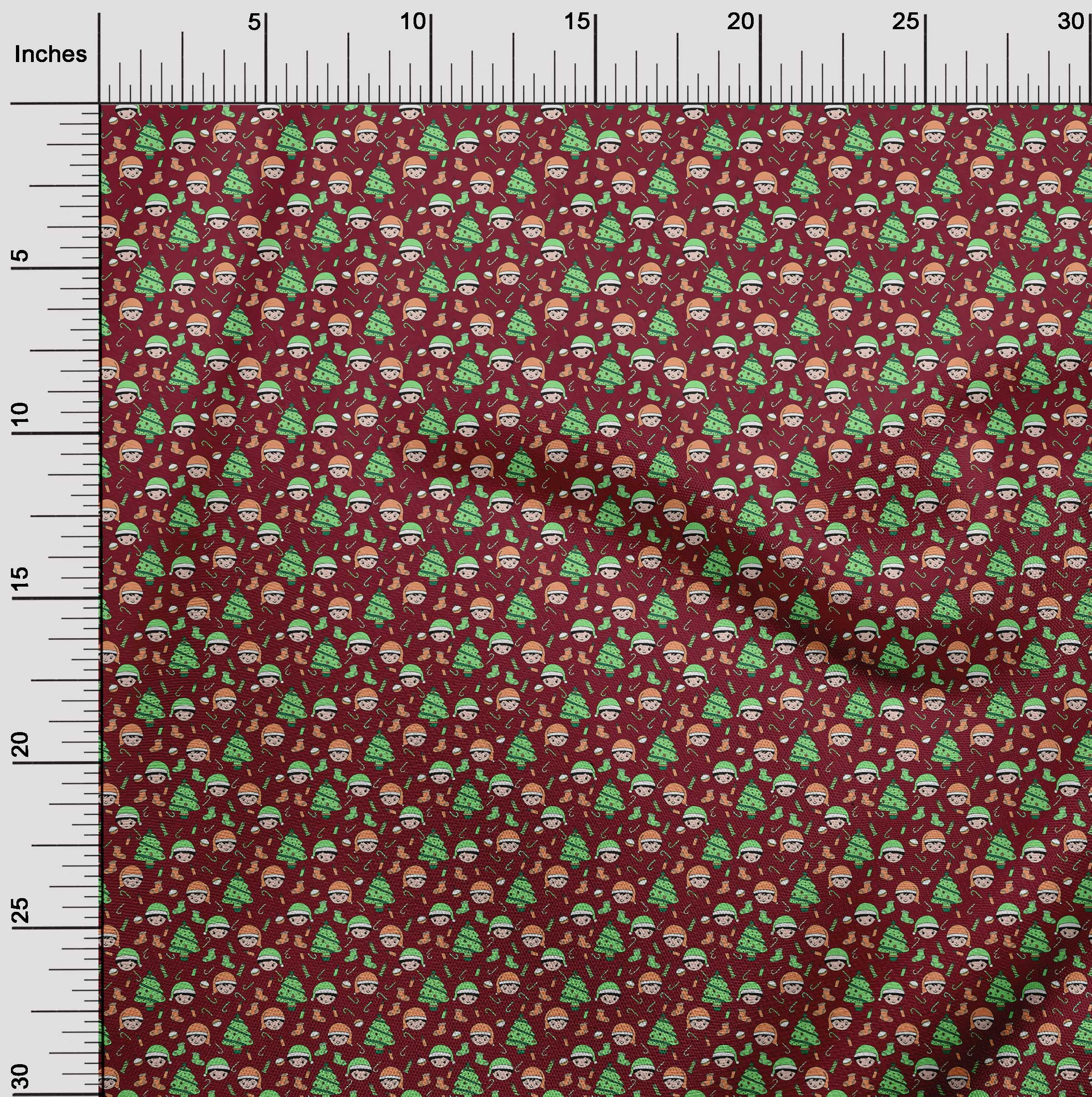 oneOone Georgette Viscose Maroon Fabric Christmas Sewing Fabric By The Yard Printed Diy Clothing Sewing Supplies 42 Inch Wide