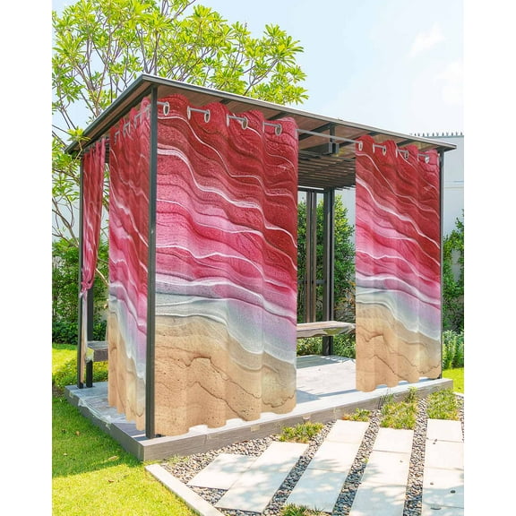 Outdoor Curtains for Patio Red Gradient Seaside Ocean Wave Ombre Waterproof Privacy Outside Curtains with Tiebacks Grommet Top Pergola Curtains for Porch Cabana Gazebo 2 Panels, 54x108 inch