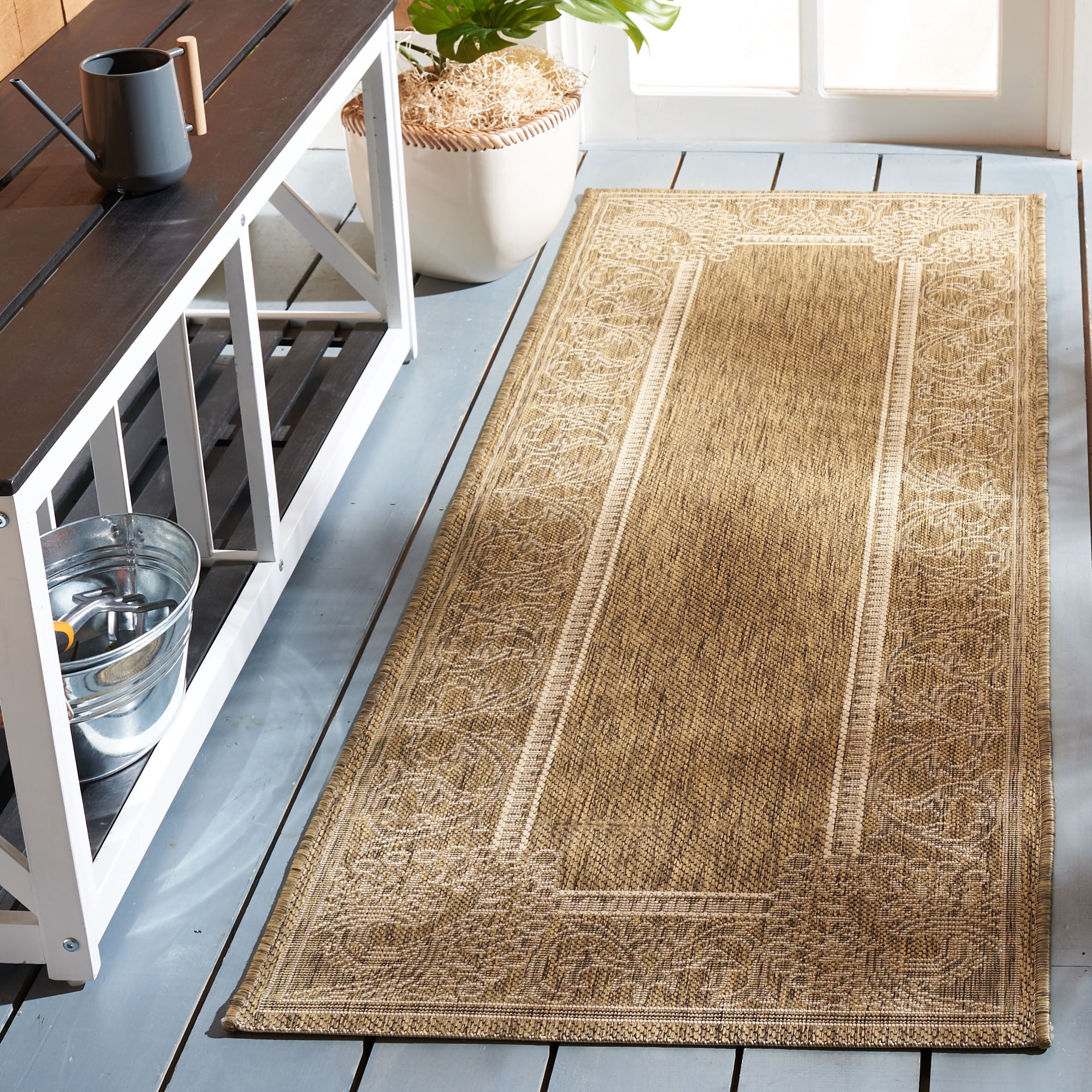 Safavieh Courtyard Cooper Botanical Indoor/Outdoor Runner Rug, Brown/Natural, 2'3" x 6'7"