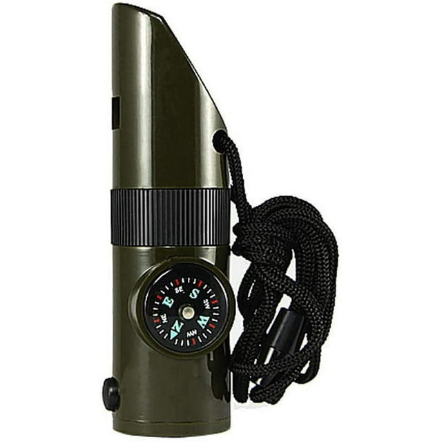 YOPTOP 7 in 1 Emergency Survival Whistle, Compass, Magnifier Lens, LED Signal Lights, Survive Reflective Signal Mirror, Storage, Thermometer, with Lanyard for Camping, Hiking, Outdoor