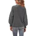 thumbnail image 3 of Fangasis Women Knitted Sweaters Long Sleeve Sweater Solid Color Jumper Tops Ladies Warm Pullover Loose Work Grey L, 3 of 4