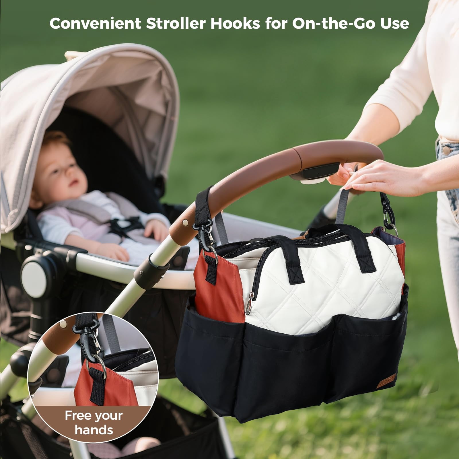 Diaper Bag Tote for Baby, Large Travel Diaper Bag with 17 Pockets, Waterproof Baby Bag with Portable Changing Pad, Crossbody Diaper Tote for Mom, Hospital Labor & Delivery Bag, Newborn Baby Essential