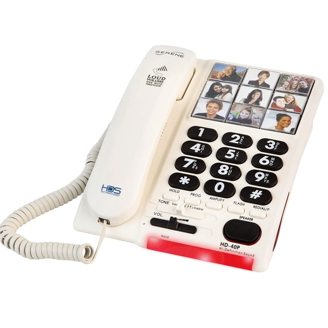 Teléfono fijo amplificado con botones grandes para personas mayores con demencia