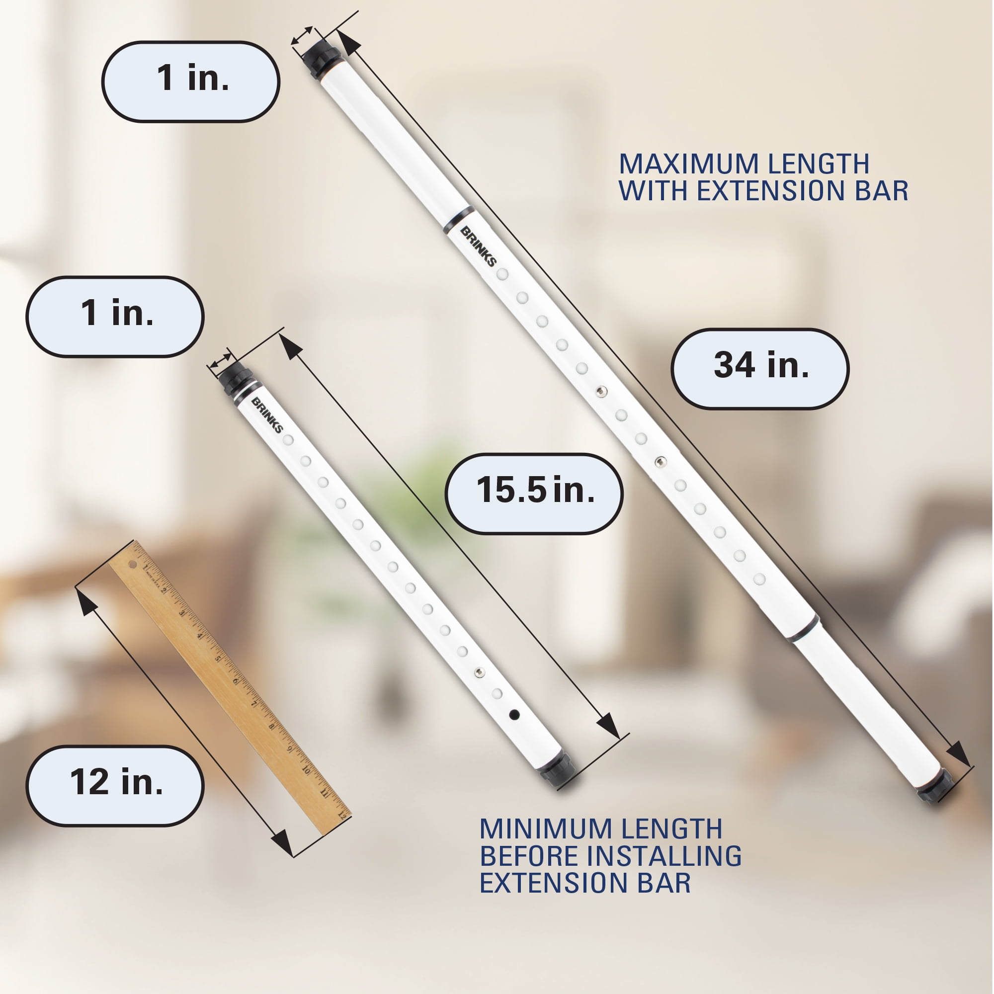 Brinks Steel Adjustable Window Security Bar with Brackets 15.5" to 34", White