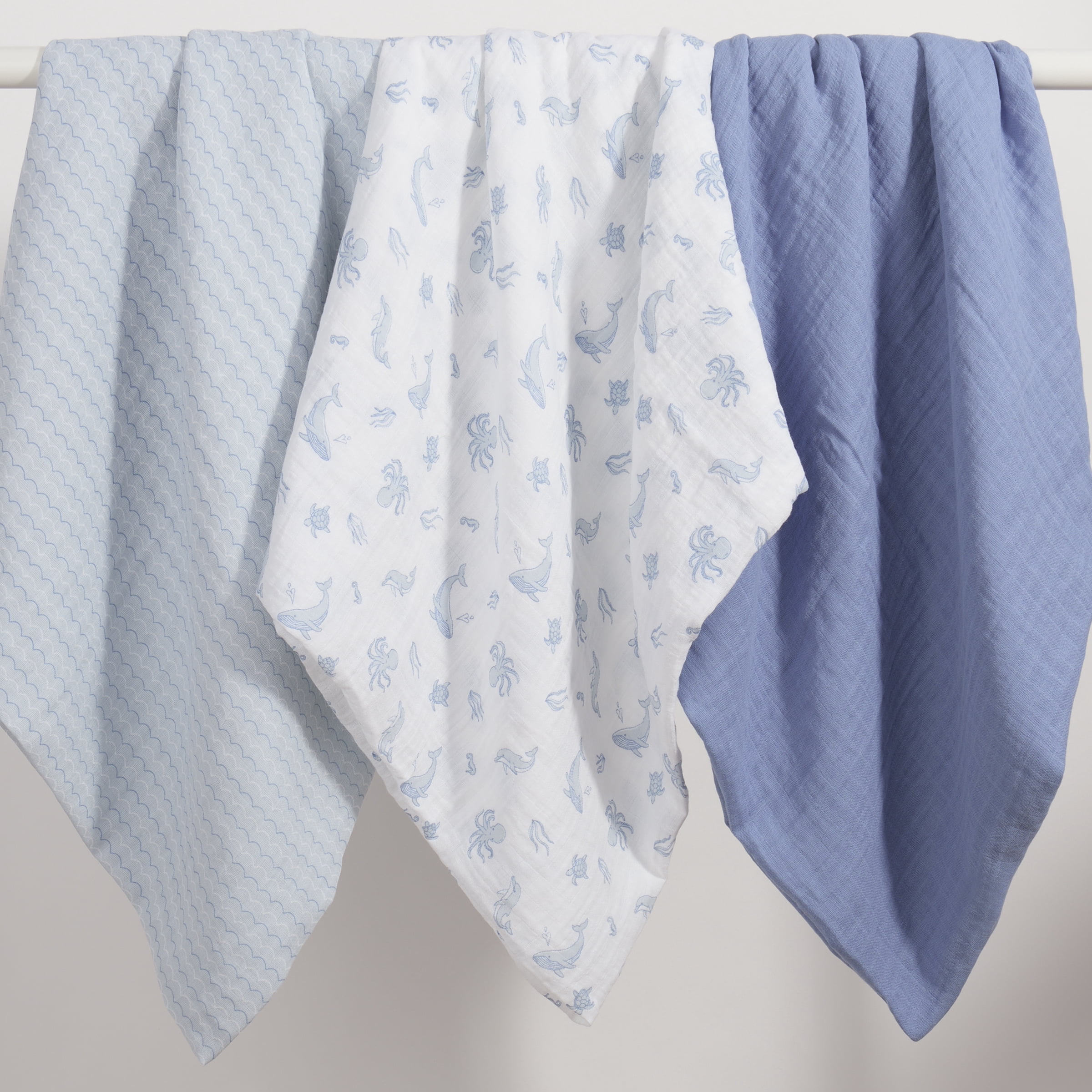 Parent's Choice Muslin Extra Large Swaddle 3-pack, Ocean, Blue, Infant Boy, Cotton