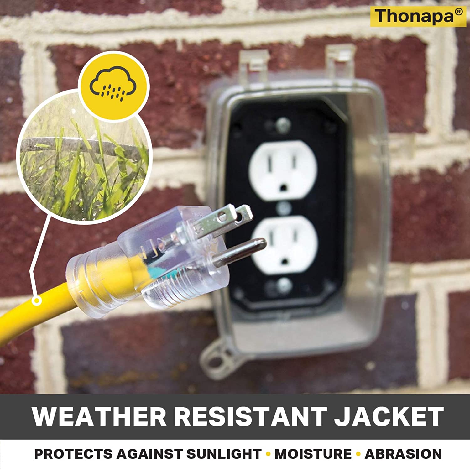 50 Foot Lighted Outdoor Extension Cord - 10/3 SJTW Yellow 10 Gauge Cable with 3 Prong Grounded Plug for Safety - Great for Garden and Major Appliances