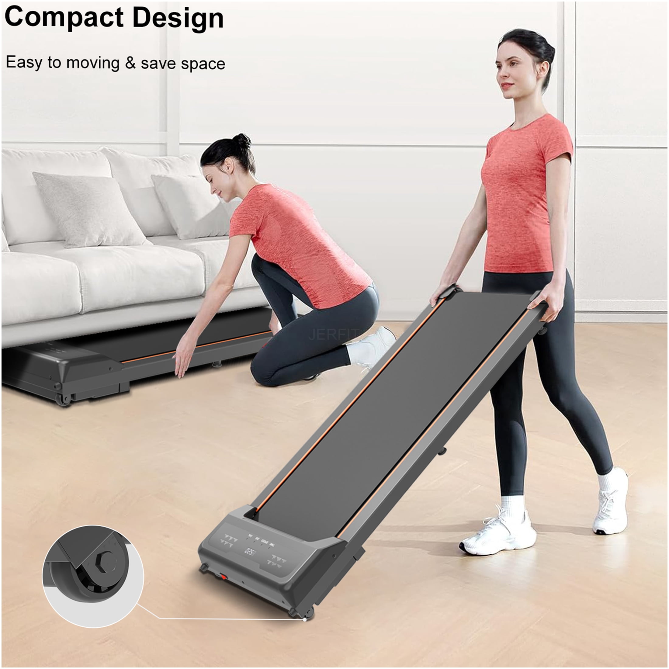 JERFIT Walking Pad Treadmill with Remote, Under Desk Electric Treadmill for Home Office, 2.5HP Portable Walking Machine with LED Display, 265LB Capacity, Black Steel Frame