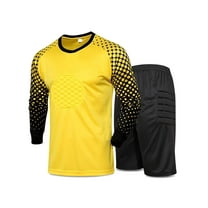 Sholeno Adult Men Football Goalkeeper Jersey Soccer Uniform Protective Padded Long Sleeve Goalie Yellow M