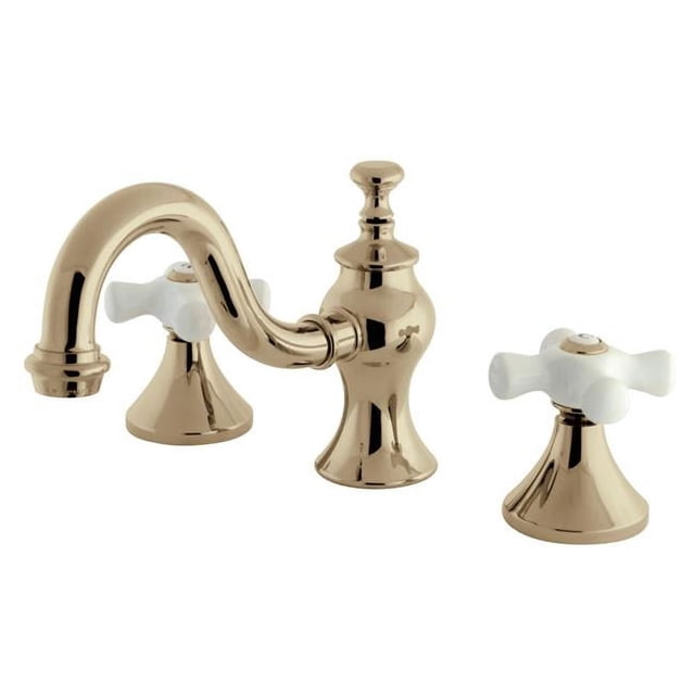 Kingston Brass KC7162PX Robinet de Lavabo à Large Diffusion avec Poignée en Croix de Procelain et Raccord en Laiton, Laiton Poli