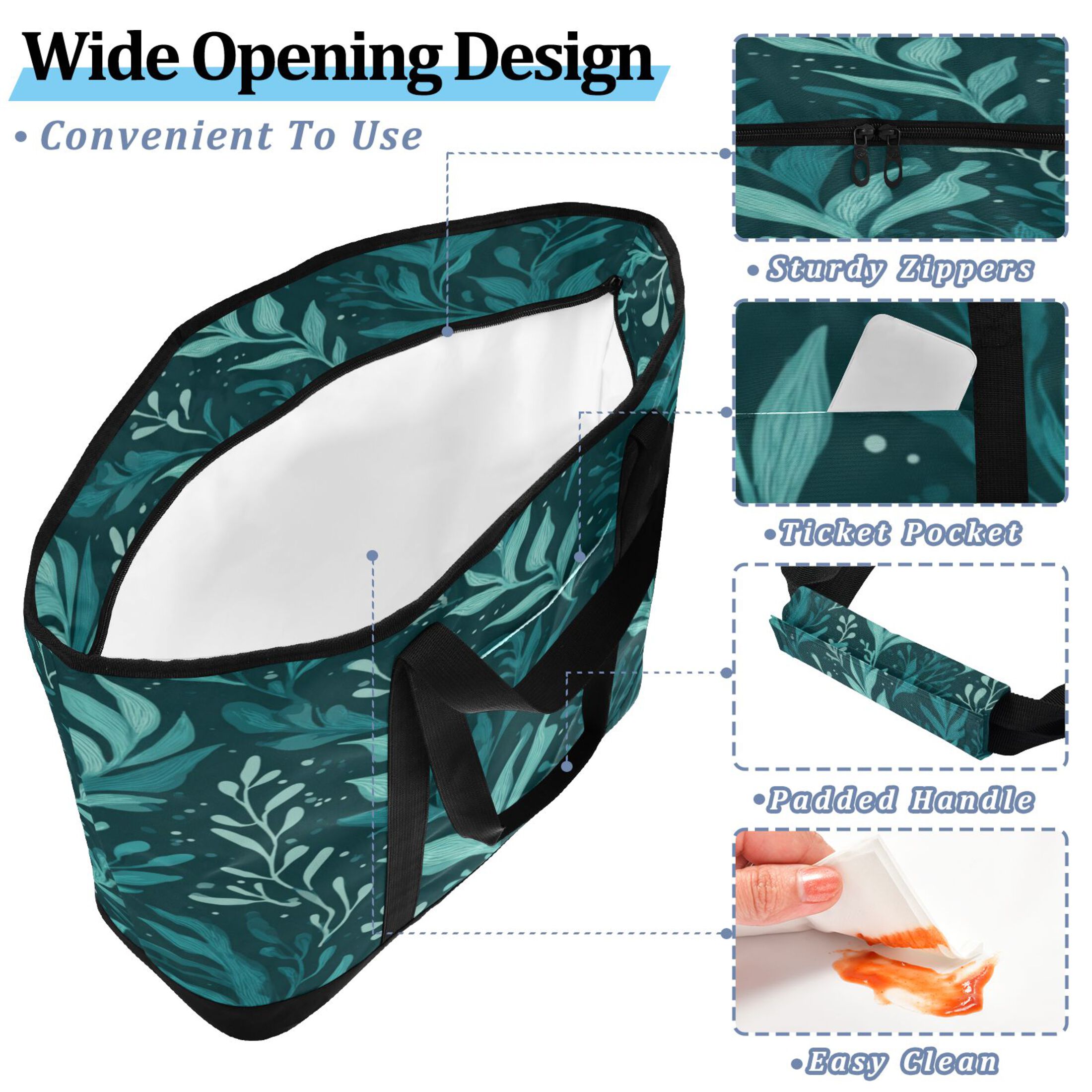 Extra-Large Wide Opening Design Capacity Hand-Held Ice Pack Thickened Insulation Layer For Long-Lasting Cold Retention For Outdoor Shopping Picnics And Camping Seaweed