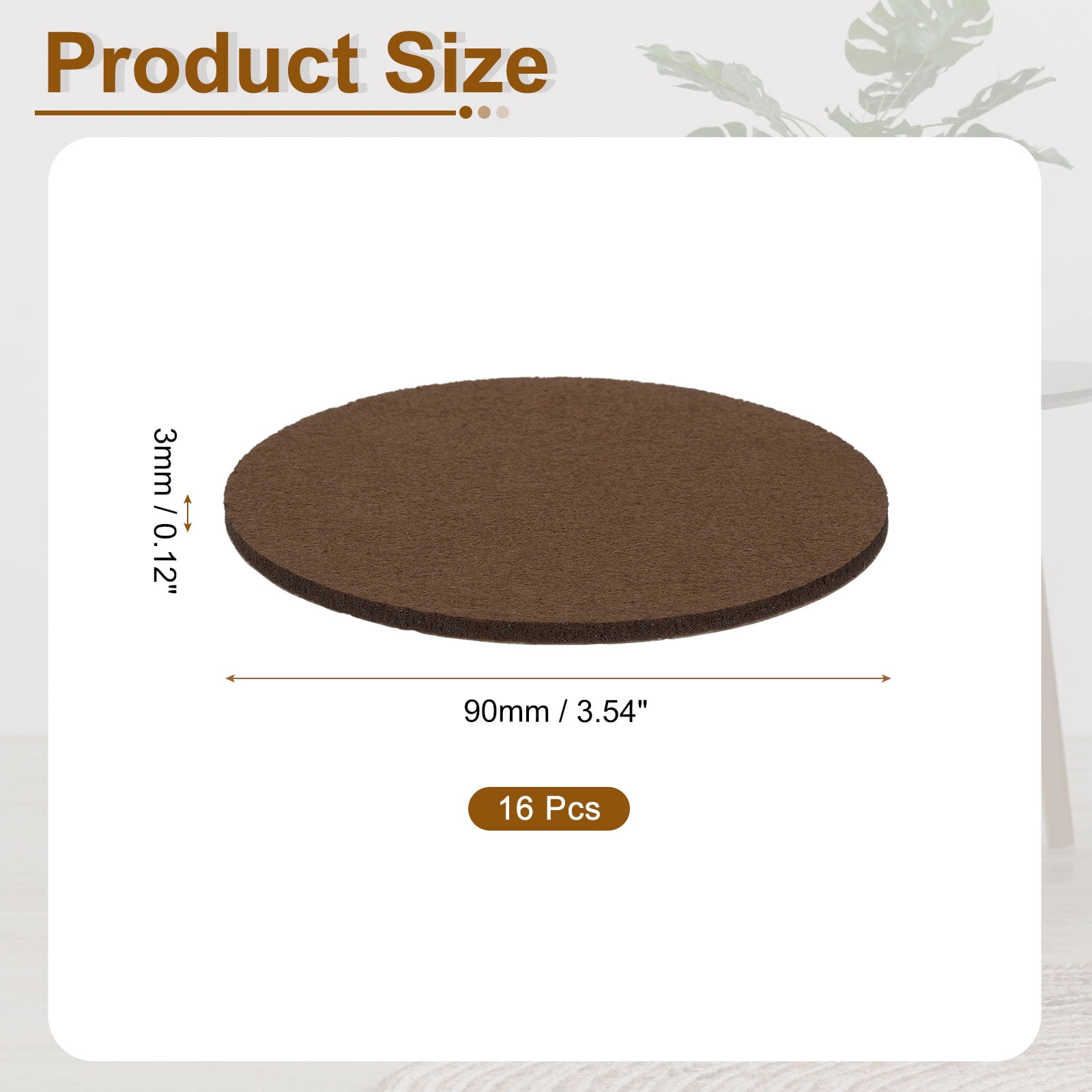 Round Felt Furniture Pads, 16Pack 3.5" Dia x 0.12" Thick Adhesive Backed Felt Non-slip Anti-scratch Felt Pads Chair Leg Protectors for Protecting Hardwood Floor, Brown