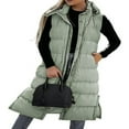 thumbnail image 1 of Women Long Winter Jacket  Sleeveless Hooded Zipper Closure Puffy Vest, 1 of 4