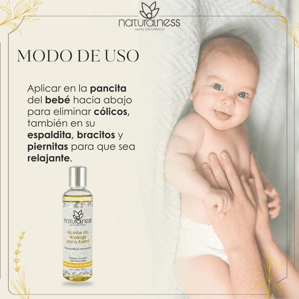 Aceite para masaje de bebé Naturalness Fórmula de extractos 100% puros de  Manzanilla y Hamameilis Tamaño 125ml