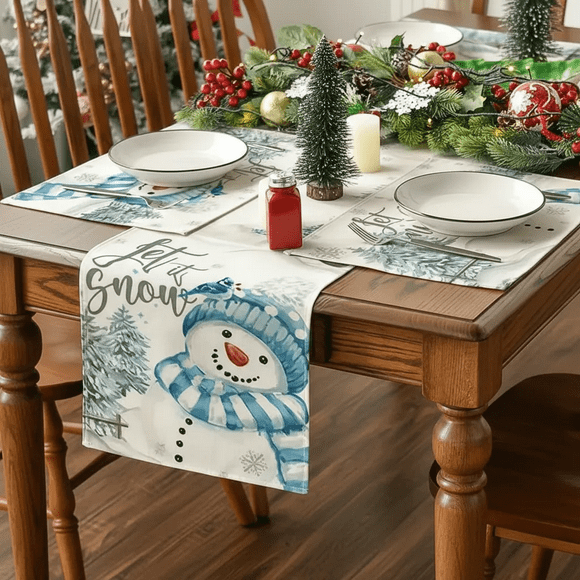 Camino De Mesa Con Adorno Navideño + 4 Manteles Individuales Xtellar azul