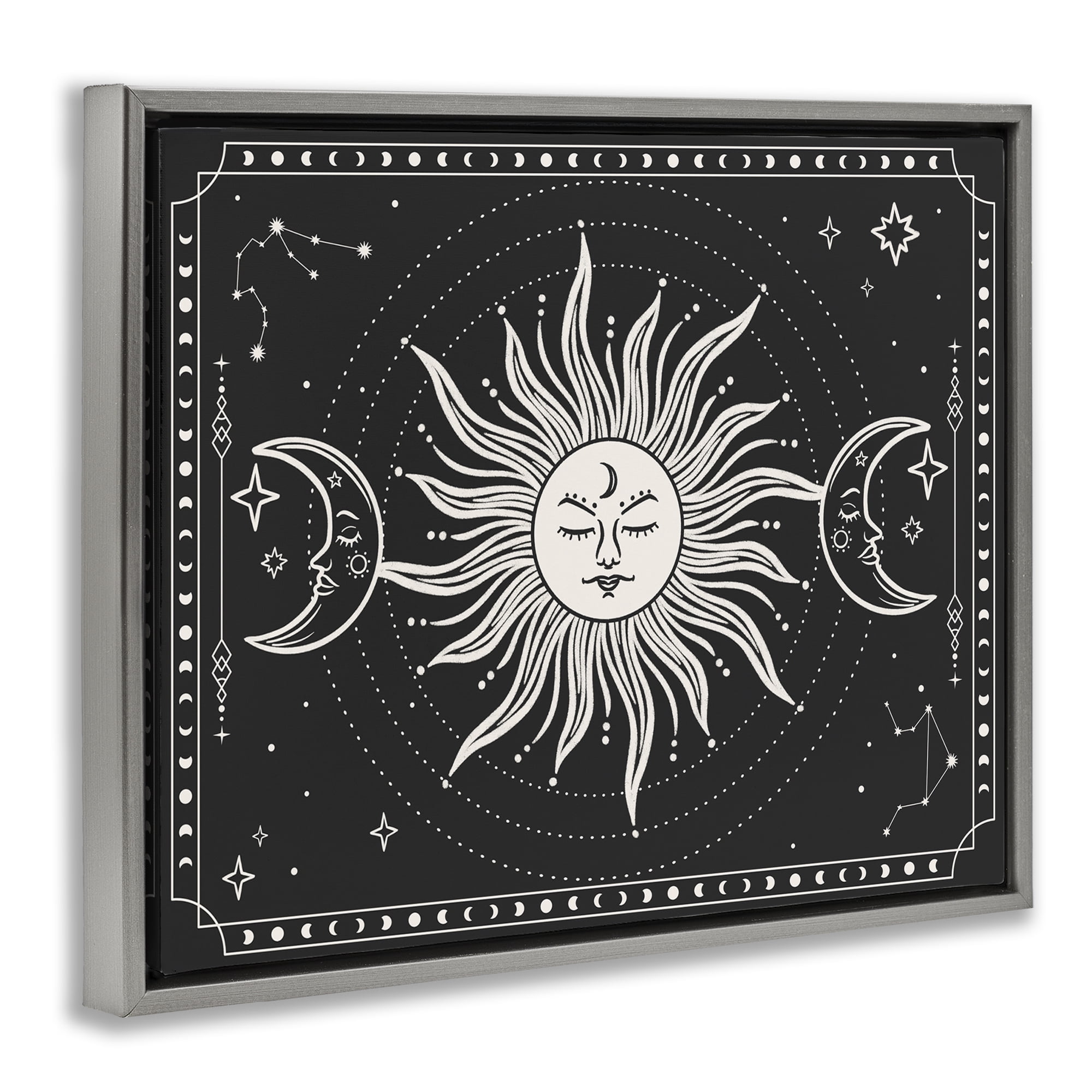 Stupell Industries Astrology Sun & Moon Pattern Astrology & Stars Painting Gray Floater Framed Canvas Art Print Wall Art, 21 x 17