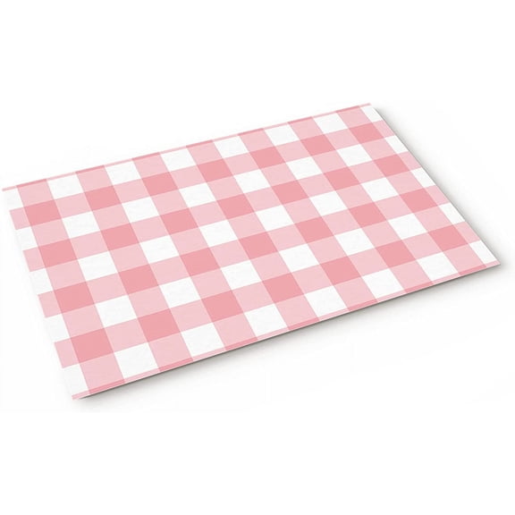 SPXUBZ Pink Gingham Buffalo Check Doormat Welcome Mats Rugs Carpet Outdoor/Indoor for Home/Office/Bedroom,28.4(W) X 20.5(H),Pink White