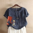 thumbnail image 1 of Puntoco Mujer Verano Casual O-Cuello Manga Corta Flor Estampado Camisa Suelta Blusa tops Puntoco Puntoco-8151, 1 of 5