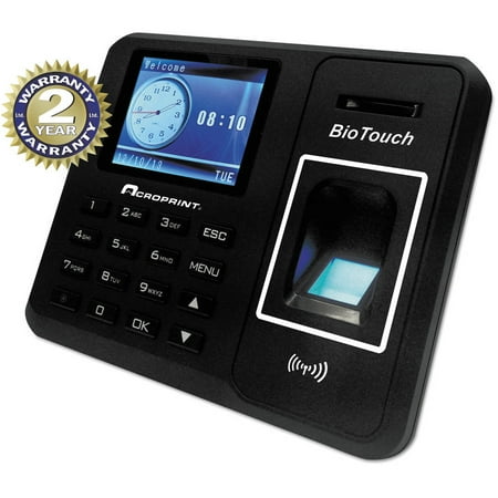 Acroprint BioTouch Clock, Hours/Minutes/Seconds, Black