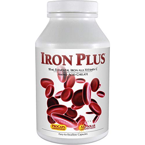 Andrew Lessman Iron Plus 90 Capsules - 18mg Iron, 100% Pure Amino Acid Chelated Iron (Glycinate & Aspartate), Plus Vitamin C for Increased Absorption, Small, Easy to Swallow Capsules, N
