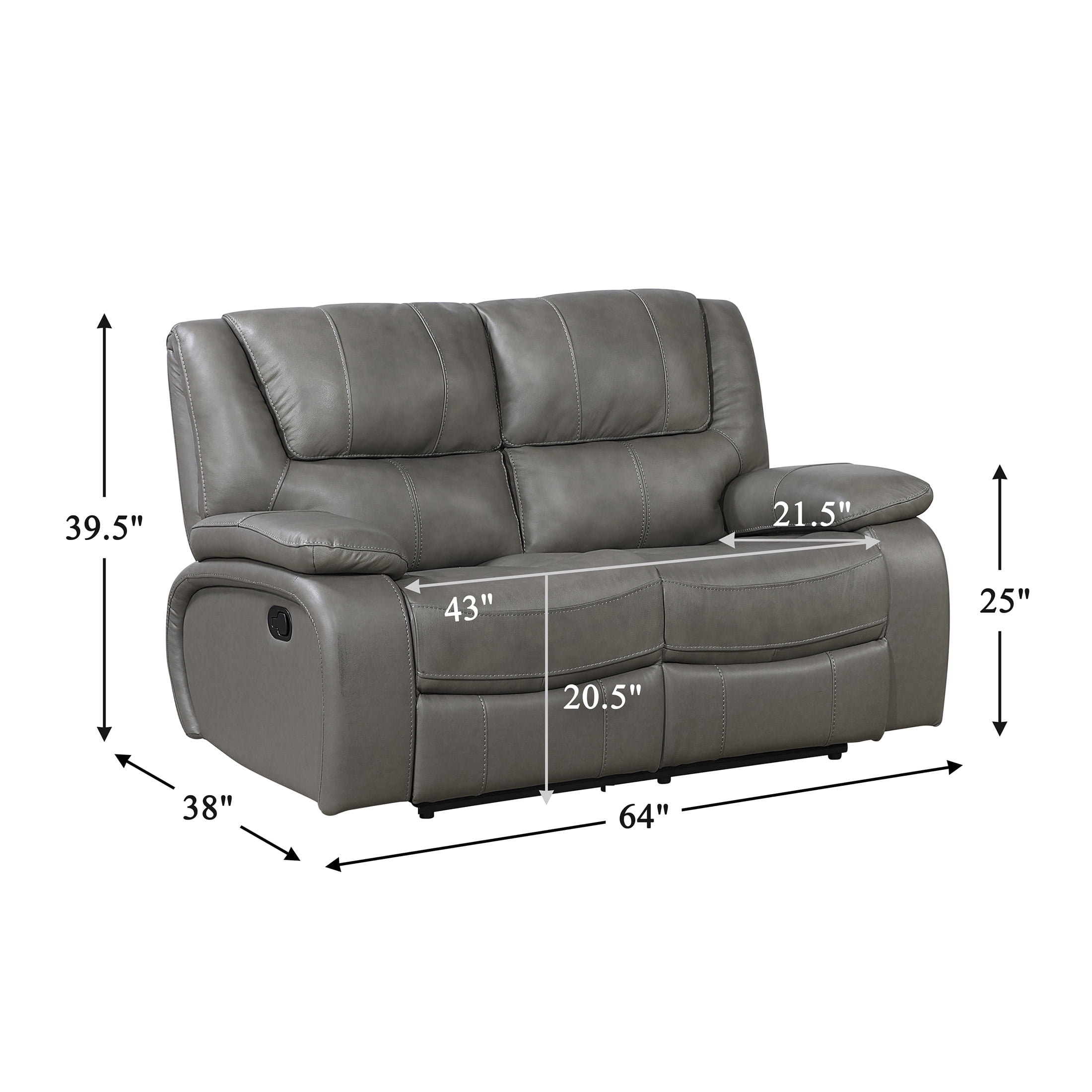 OakvillePark Arlisse Leather Match Manual Double Reclining Loveseat, Gray