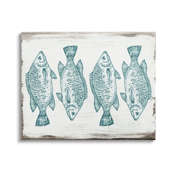 Stupell Indtries Vintage Fish Illtration Nautical Pattern Blue White Brown,20 x 16,Design by Daphne Polselli