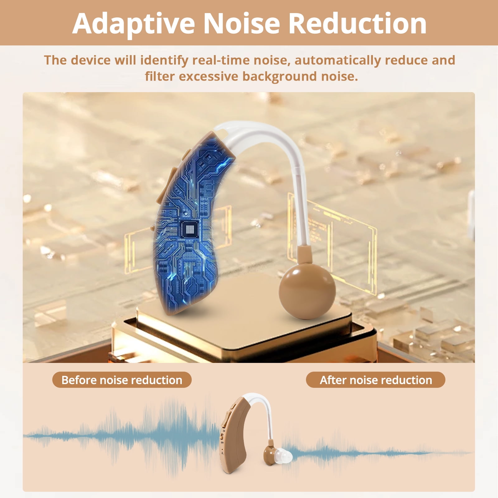HIBRIQ Rechargeable Hearing Aids with Noise Cancelling, Feedback Cancellation & Clear Speech for Seniors HH-1220AX