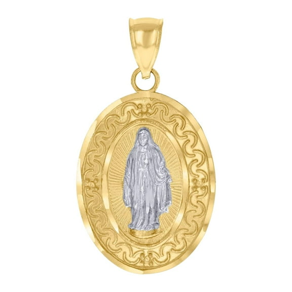 10k Two-tone Gold Mens Guadalupe Religious Charm Pendant 27.7x15mm Wide Necklace for Men - 1.8 Grams