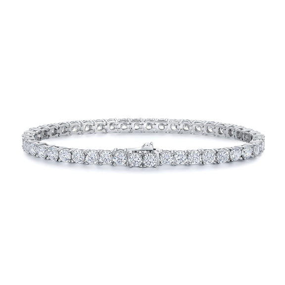 GEMSME Tennis Bracelets for Women Cubic Zirconia Bracelet 18K White Gold Plated 4MM round CZ Spring buckle Dainty Chain 7 Inch