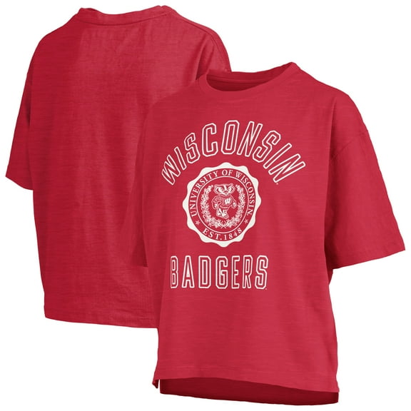 Women's Pressbox Red Wisconsin Badgers Motley Crew Bishop Waist Length Oversized Slub T-Shirt