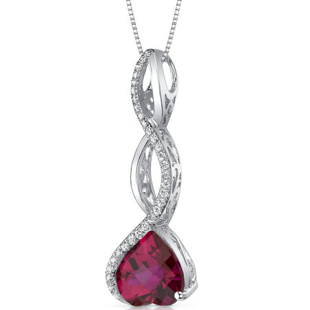 Peora 4.00 Carat T.G.W. Heart Shape Created Ruby Rhodium over Sterling Silver Pendant, 18
