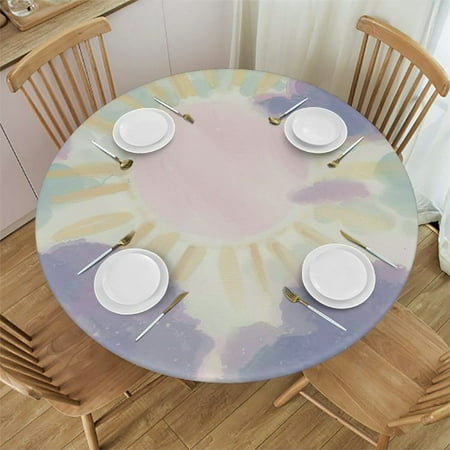 

YANMS Rainbow Pretty Pastel Colors Rainbow Clouds Sun Round Tablecloth 100% Polyester Fiber Full Width Single-Sided Printing 54-58