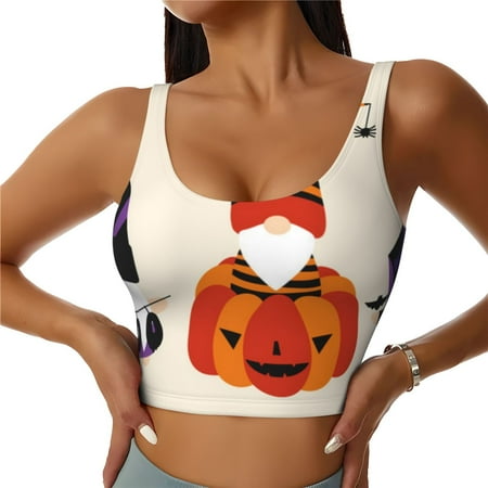 Adobk Halloween Gnomes1 Print Sports Bras for Women Longline Workout Crop Tank Tops Padded with Built in Shelf Padded Sports Bra-XX-Large