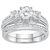 Brilliance Fine Jewelry Classic 3 Stone Simulated White Diamond Engagement Ring Set