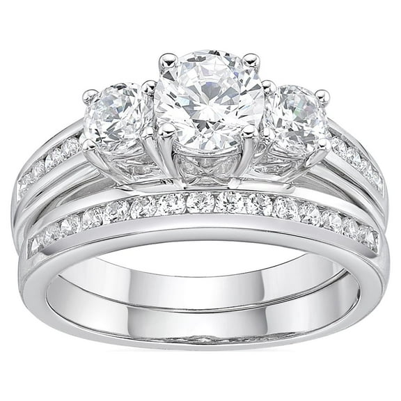 Brilliance Fine Jewelry Classic Simulated White Diamond Engagement Ring Set, 925 Sterling Silver