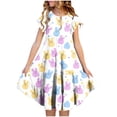 thumbnail image 2 of HAOTAGS Girls Easter Dresses,Flutter Sleeve Holiday Print Round Neckline Side Pocket Dress Multicolor 4-5 T, 2 of 6