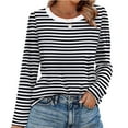 thumbnail image 5 of XPMWRP Women's Long Sleeve Top Blouse Fall Casual Trendy Colourful Striped Sweatshirt Crewneck Loose Casual Shirts Black L, 5 of 7