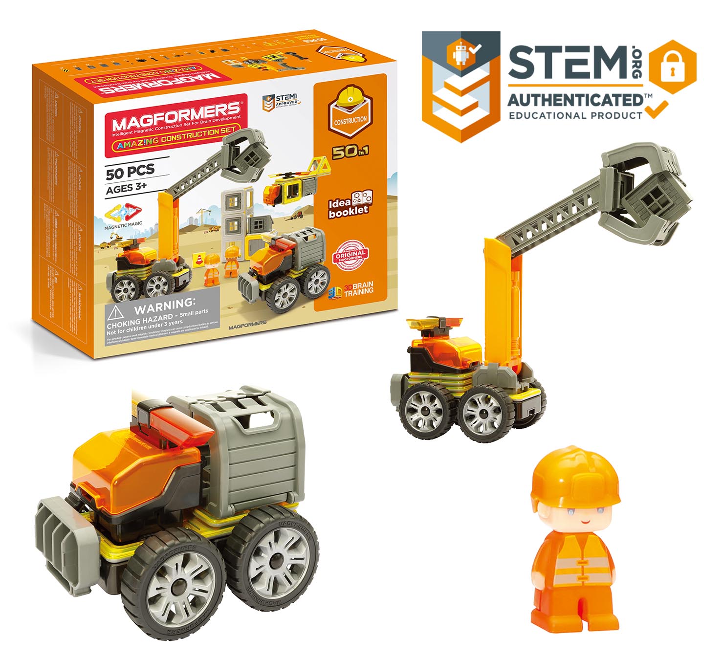Magformers Amazing Construction 50 Pieces, Wheels, Orange colors, Magnetic Geometric tiles STEM Toy Ages 3+ - image 6 of 6
