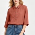 thumbnail image 6 of Kezqiaxn Plus Size Blouses for Women Half Sleeve Collared Button Down Shirts Summer Tops Fashion Trendy Women's Clothing, 6 of 7